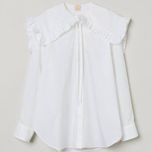 Oversized Collar White Cotton Blouse